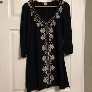 O’Neil black embroidered empire waist dress